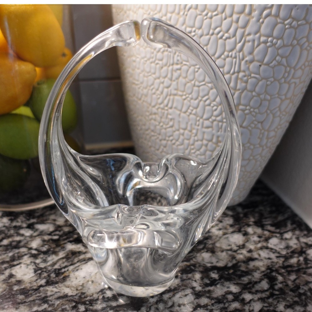 Clear Glass Small Basket With Handle Candy Dish‎ Trinket Holder Centerpiece